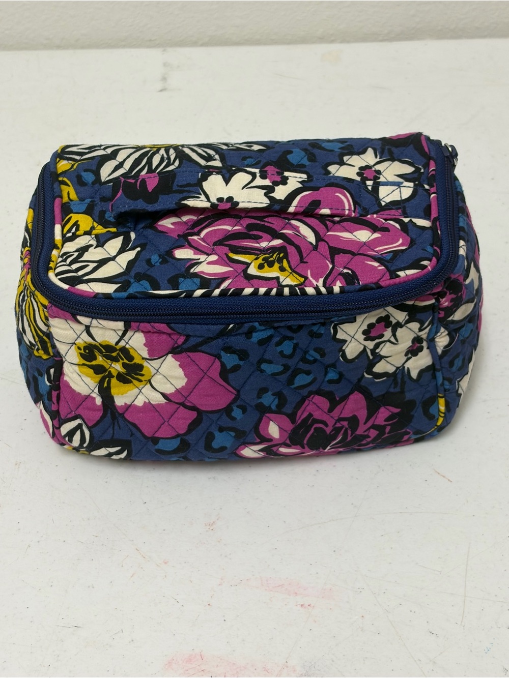 Vera Bradley African Violet Quilted Cosmetic Bag in Navy, Pink & White